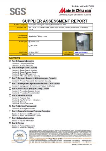 SGS Certificate certificate of Guangzhou Shangpin Clothing Accessories Co., Ltd. – certificate photo, supplier certificates section