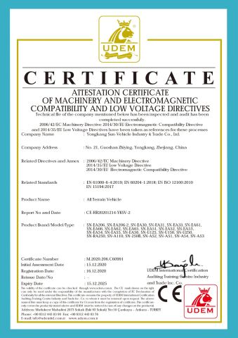 ATV CE certificate from Yongkang Sam Industry and Trade Co Ltd