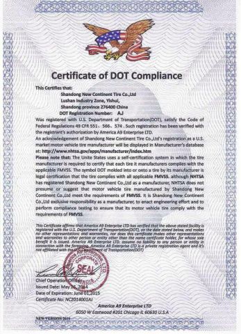 DOT certificate certificate from Shandong Comforser International Trading Co., Ltd.