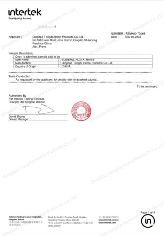 FDA certificate from Qingdao Tongda Home Products Co.,Ltd