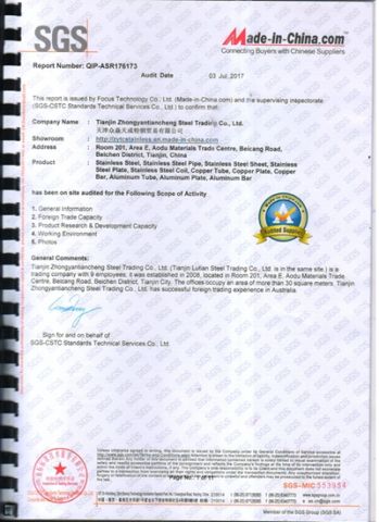 SGS Report certificate from Tianjin ZYTC Alloy Technology Co., Ltd