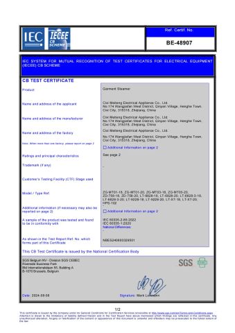 CB Safty Certificate certificate from Ningbo Brite Import and Export Co., Ltd.