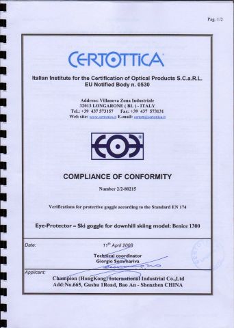 EU 1300 certificate from Shenzhen Gloffie Outdoor Products Co., Ltd