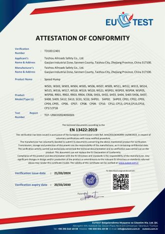 CE Certificate for the Speed Humps certificate from Taizhou Allroads Safety Co., Ltd.