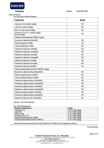 GEL-Super Glue RoHS Page-2 certificate from Ningbo Hopson Chemical Industry Co., Ltd.
