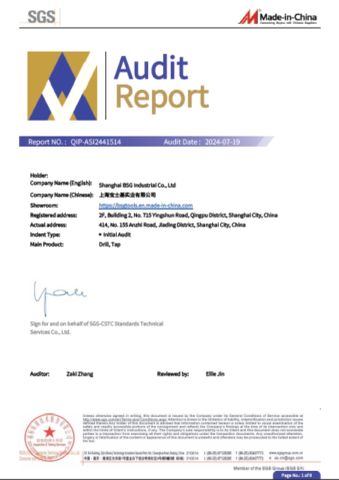 The SGS Certification Report of Shanghai BSG Industrial Co., Ltd certificate from Shanghai BSG Industrial Co., Ltd.