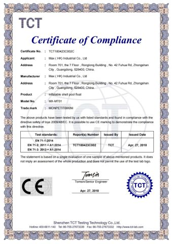 CE Certificate certificate from MAX (HK) INDUSTRIAL CO., LIMITED
