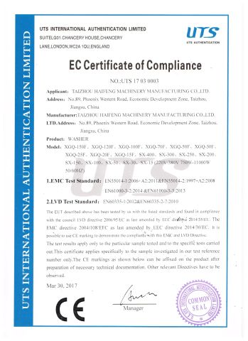 ce certificate of Taizhou Haifeng Machinery Manufacturing Co., Ltd. – certificate photo, supplier certificates section