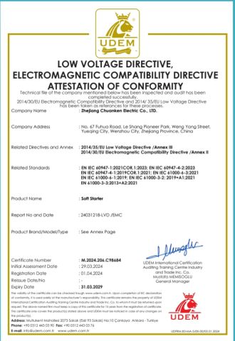 Soft starter CE cetificate certificate from Zhejiang Chuanken Electric Co., Ltd.