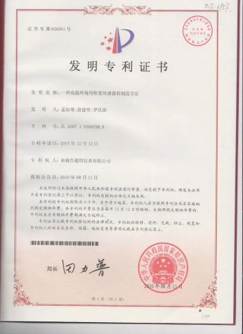 high-temperature certificate certificate from Yuyao Tongyong Meter Co., Ltd.