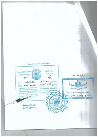 IRAQ EMBASSY CERTIFICATE SIGNATURE certificate from Eternoo Machinery Co., Ltd.