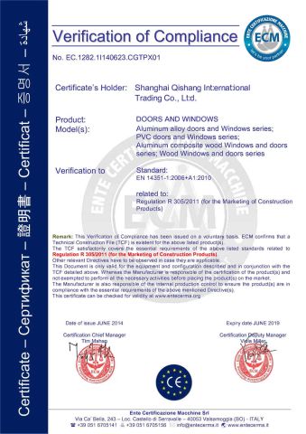Windows and doors certificate of Shanghai Super-Above Industry Holdings Co., Ltd. – certificate photo, supplier certificates section