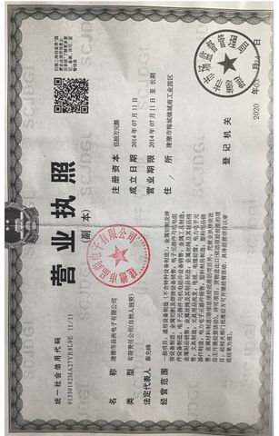 License Photo certificate from Jiande Pinsun Electronics Co., Ltd.