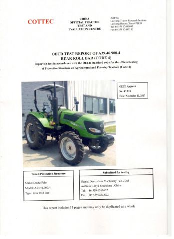 OECD 504-704 certificate from DEUTZ-FAHR MACHINERY CO., LTD.
