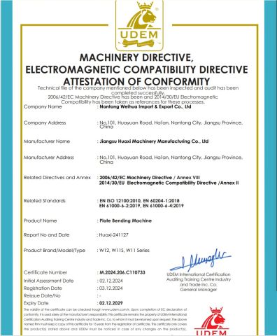 CE certificate certificate from Nantong Weihua Import & Export Co., Ltd