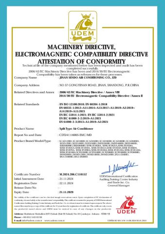 CE for Split Air Conditioner certificate of Jinan Sendo Air Conditioning Co., Ltd. – certificate photo, supplier certificates section