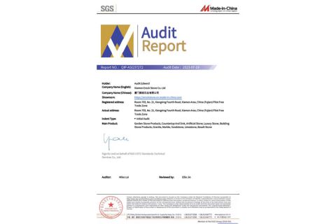EROCK Audit Report certificate from Xiamen Erock Stone Co. Ltd