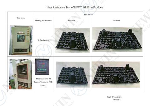 Heat Resistance Test of HPVC Fill Film Products certificate from Newin (Guangdong) Machinery Co., Ltd.