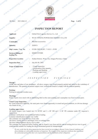INSPECTION REPORT certificate from Wuxi Powermax Renewable Energy Technology Co., Ltd