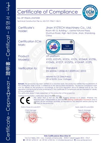 CE Certificate certificate from Jinan Xyztech Machinery Co., Ltd