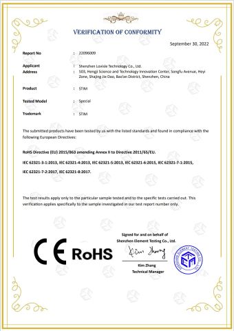 ROHS certificate of Shenzhen Lovisle Technology Co., Ltd. – certificate photo, supplier certificates section