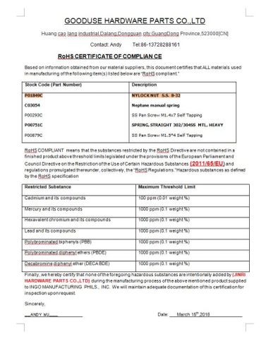 CE certificate from Dongguan Gooduse Hardware Parts Co., Ltd.