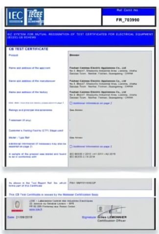 IEC certificate from Zhongshan Qichuang Electric Co., Ltd