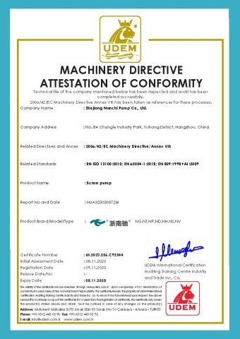 CE certificate certificate from Zhejiang Nanchi Pump Co., Ltd.