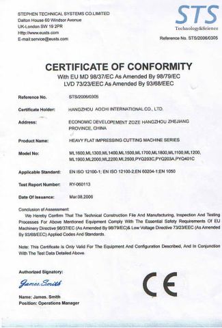 CE For ML certificate of Hangzhou Aochi International Co., Ltd. – certificate photo, supplier certificates section