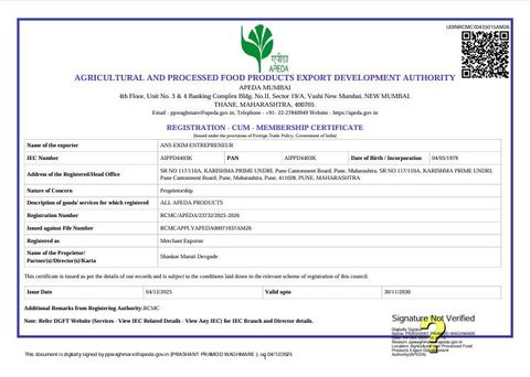 RCMC certificate of ANS EXIM ENTREPRENEUR – certificate photo, supplier certificates section