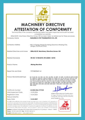 Mixing Machine certificate from Nanjing D-Top Pharmatech Co., Ltd.