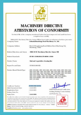 CE certificate from Johtank (Shandong) Food Machinery Co., Ltd.