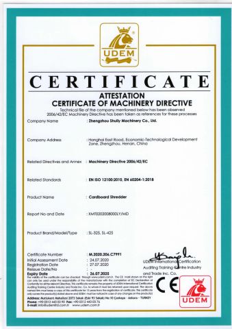certificates certificate of HENAN SHULIY MACHINERY CO., LTD. – certificate photo, supplier certificates section