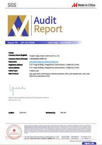 SGS certificate from Tianjin Cangtu Import and Export Co., Ltd.