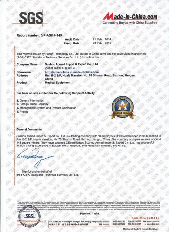 Report of Audited Supplier certificate from Suzhou Acmed Import & Export Co., Ltd.