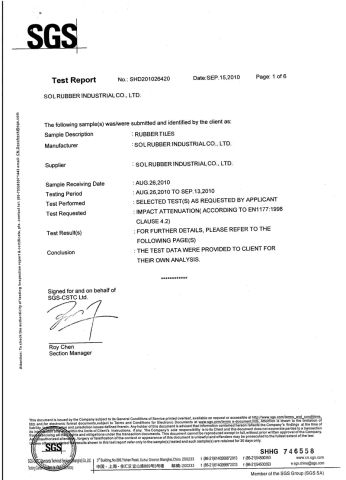 SGS certification certificate from Qingdao SOL Industrial and Trade Co., Ltd.