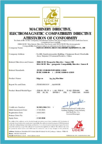 CE certificate from Taiyuan Jintong Heavy Machinery Equipment Co., Ltd