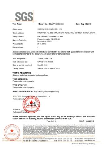 SGS certificate from Xiamen Sinocharm Co., Ltd.
