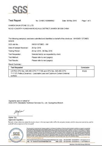 FDA certificate from XIAMEN SHUNSTONE HOMEWARE CO., LTD.