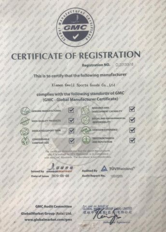 CL20130518 certificate from Xiamen Gwell Sports Goods Co., Ltd.