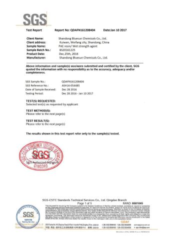 SGS certificate certificate from Shandong Bluesun Chemicals Co., Ltd.