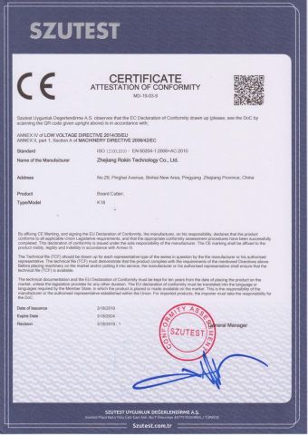 K18 CE Certificate certificate from Wenzhou Rokin Machinery Co., Ltd.