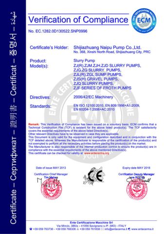 CE Certificate certificate from Shijiazhuang Naipu Pump Co., Ltd.