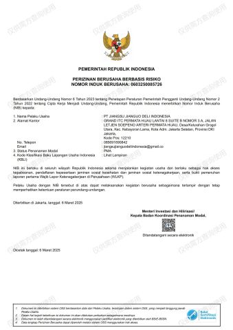 Business License-Indonesia-3.1 certificate from Jiangsu Jianguo International Trade Co., Ltd.