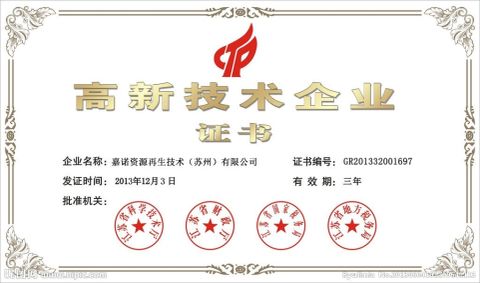 Certificate of High Technology Enterprise of Jiangsu certificate from Suzhou Jono Environmental Technology Co., Ltd.