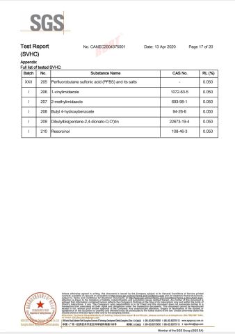 REACH Compliance certificate of CB (XIAMEN) INDUSTRIAL CO., LTD. – certificate photo, supplier certificates section