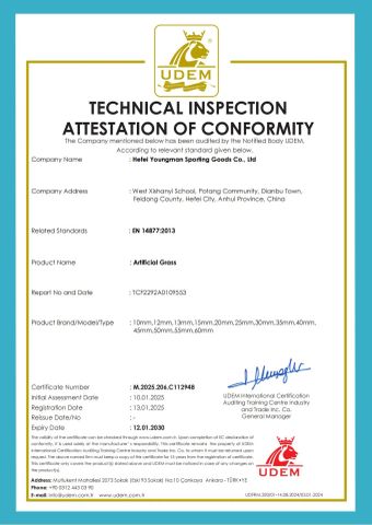UDEM Certificate for Artificial Grass certificate from Hefei Youngman Sporting Goods Co., Ltd.