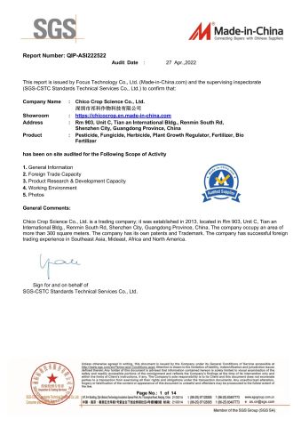 SGS Certificate certificate from Chico Crop Science Co., Ltd.