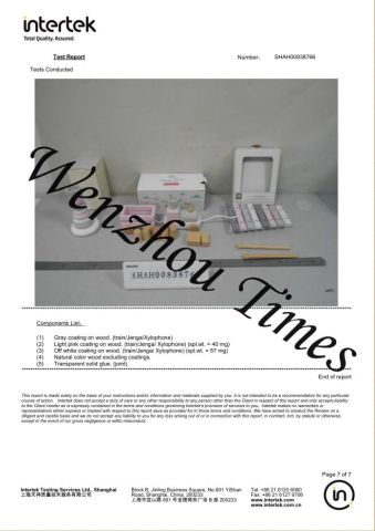 EN71 for Montessori toy certificate from WENZHOU TIMES ARTS&CRAFTS CO., LTD.