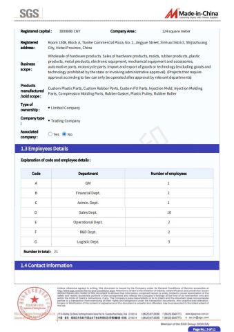 SGS certificate of Hebei Erye Rubber and Plastic Co., Ltd. – certificate photo, supplier certificates section